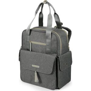 Dabney Lee Expandable Backpack Diaper Bag Grey Bunny Print Change Mat NWT